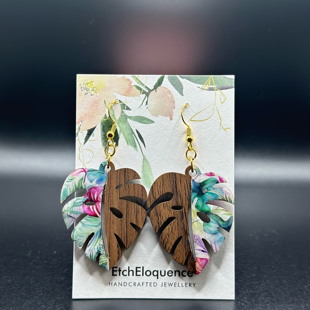 EcoFriendly Monstera Leaf Wooden Earring Handcrafted Elegance for Every Occasion